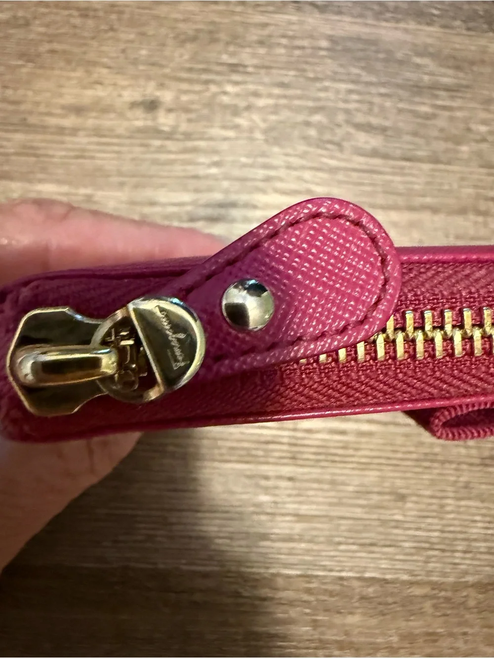 Salvatore Ferragamo Fuchsia Vara Bow Zip Wallet with Gold Hardware COA